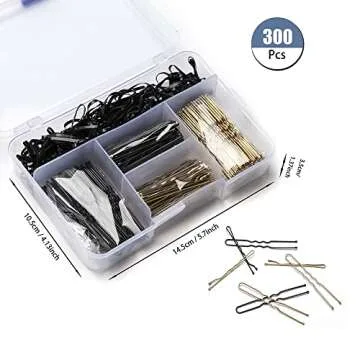 300 Pcs Hair Pins Kit, Including 100 Pcs Bobby Pins, 100 Pcs U Hair Pins, 100 Pcs Black Rubber Hair Bands, Hair Pins for Kids Girls and Women, Made of Metal, Not Easy to Fade, Which is Durable to be