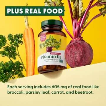 MegaFood Vitamin D3 2000 IU (50 mcg) - Vitamin D Supplements With Real Food, Immune Support, Supports Bones, Teeth & Muscles, Vegetarian, Certified Non-GMO, Kosher – 90 Tablets, 90 Servings
