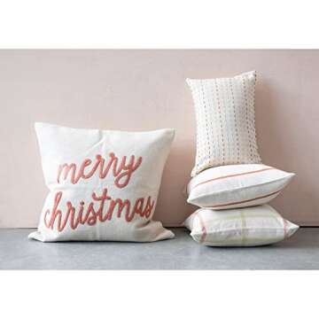 Creative Co-Op Square Cotton Pillow with "Merry Christmas" Embroidery, Cream and Sienna
