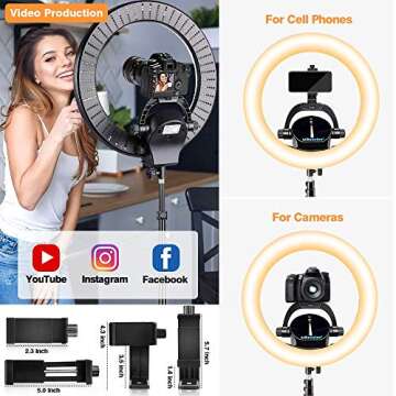 UBeesize Ring Light Kit: 17.5” Led Ring Light with Wireless Control, Professional Bi-Color 3000K-6000K Circle Lights, Up to 5000Lux, Compatible with DSLR Cameras, Cell Phones and Webcams
