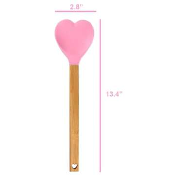 Generic Heart shaped silicone spatula – baking,stirring,pastry,kitchen utensil spoon – bamboo handle - meaningful kitchen gift idea – housewarming,mother’s day,wedding,engagement,Pink,2.8x13.4