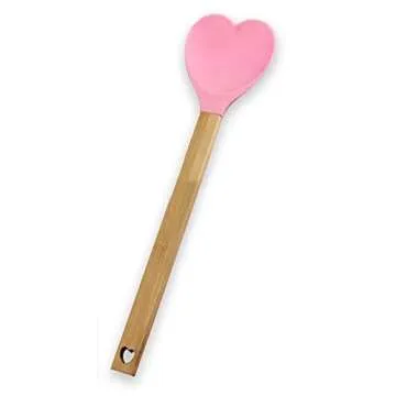 Generic Heart shaped silicone spatula – baking,stirring,pastry,kitchen utensil spoon – bamboo handle - meaningful kitchen gift idea – housewarming,mother’s day,wedding,engagement,Pink,2.8x13.4