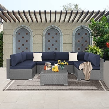 SOLAURA 7-Piece Outdoor Furniture Set Stylish Gray Wicker