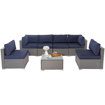 SOLAURA 7-Piece Outdoor Furniture Set Stylish Gray Wicker