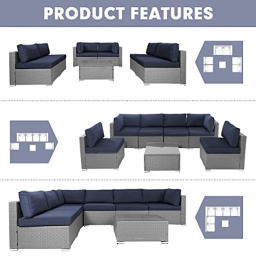 SOLAURA 7-Piece Outdoor Furniture Set Stylish Gray Wicker