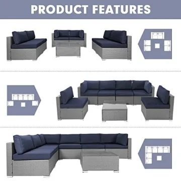 SOLAURA 7-Piece Outdoor Furniture Set Stylish Gray Wicker
