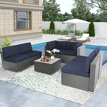 SOLAURA 7-Piece Outdoor Furniture Set Stylish Gray Wicker