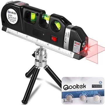 Qooltek Laser Level - Multipurpose Cross Line Laser with 8 Feet Measure Tape and Adjustable Metal Tr...