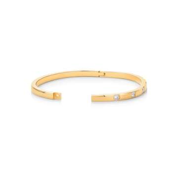 PAVOI 14K Yellow Gold Plated Thin Love Bangle Bracelets for Women | Dainty Waterproof Stainless Steel Cubic Zirconia Hinged Bracelet Dupe | 7"