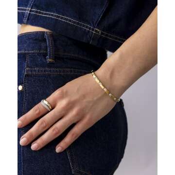 PAVOI 14K Yellow Gold Plated Thin Love Bangle Bracelets for Women | Dainty Waterproof Stainless Steel Cubic Zirconia Hinged Bracelet Dupe | 7"