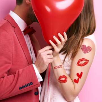 CHARLENT Red Sexy Lips and Heart Temporary Tattoos for Valentine's Day Party Supplies - 10 Sheets Valentine's Day Tattoos for Party Supplies Favors Decorations Gifts
