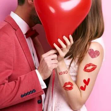 CHARLENT Red Sexy Lips and Heart Temporary Tattoos for Valentine's Day Party Supplies - 10 Sheets Valentine's Day Tattoos for Party Supplies Favors Decorations Gifts