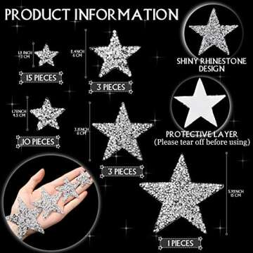 Syhood 32 Pieces Iron on Rhinestone Star Patches Adhesive Star Shape Patches Appliques Patch DIY for...