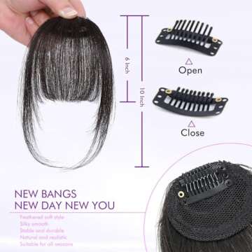ELEFOCUS Clip in Bangs 100% Real Human Hair Extensions Wispy Brown Black Fake Bangs Hair Clip on ban...