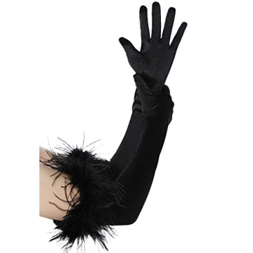 Elegant Satin Opera Gloves with Feather Accents for All Occasions