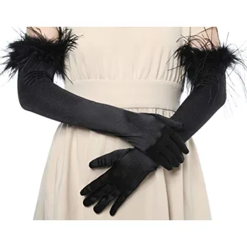 Elegant Satin Opera Gloves with Feather Accents for All Occasions