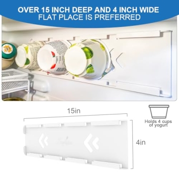 Sophico Yogurt Organizer for Fridge, 4 Capacity Yogurt Sliders for Refrigerator, Yogurt Holder with Adhesive Tapes for 3.75 Inch Yogurt, Greek and Vegan Yogurt (White,2 Pack)