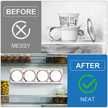 Sophico Yogurt Organizer for Fridge, 4 Capacity Yogurt Sliders for Refrigerator, Yogurt Holder with Adhesive Tapes for 3.75 Inch Yogurt, Greek and Vegan Yogurt (White,2 Pack)
