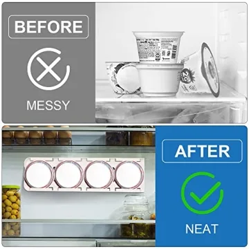 Sophico Yogurt Organizer for Fridge, 4 Capacity Yogurt Sliders for Refrigerator, Yogurt Holder with Adhesive Tapes for 3.75 Inch Yogurt, Greek and Vegan Yogurt (White,2 Pack)