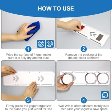 Sophico Yogurt Organizer for Fridge, 4 Capacity Yogurt Sliders for Refrigerator, Yogurt Holder with Adhesive Tapes for 3.75 Inch Yogurt, Greek and Vegan Yogurt (White,2 Pack)