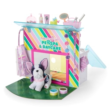 American Girl Truly Me 18-inch Doll Pet Spa & Daycare Set with Bulldog and Pretend Hair Dryer, for A...