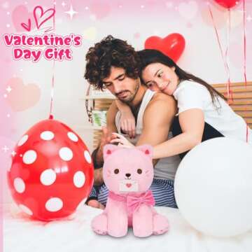 LSYDCARM Valentines Stuffed Animal Cat Plush, Pink Cat Stuffed Animals with Envelope, Kawaii Valenti...