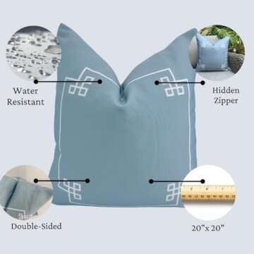 Jillien Harbor Coastal Indoor Outdoor Pillow Cover, Water Resistant for Patio Deck Seating, Alys Greek Key Pillow Cover, 20"x20"