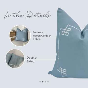 Jillien Harbor Coastal Indoor Outdoor Pillow Cover, Water Resistant for Patio Deck Seating, Alys Greek Key Pillow Cover, 20"x20"
