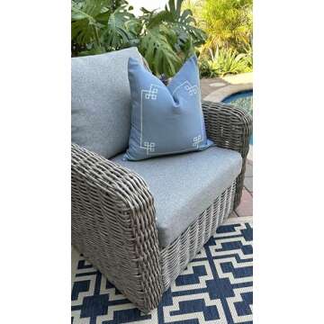 Jillien Harbor Coastal Indoor Outdoor Pillow Cover, Water Resistant for Patio Deck Seating, Alys Greek Key Pillow Cover, 20"x20"