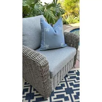 Jillien Harbor Coastal Indoor Outdoor Pillow Cover, Water Resistant for Patio Deck Seating, Alys Greek Key Pillow Cover, 20"x20"