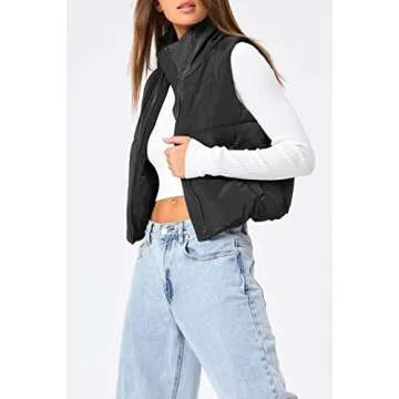 Trendy Queen Puffer Vest Women Sleeveless Winter Outerwear Warm Puffer Lightweight Fashion Stand-up Collar Down Vest Fall Winter Coat Jacket 2023 Black L