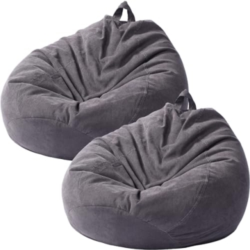 Tranqun 2 Pcs Bean Bag Cover Stuffed Animal Storage Bean Bag Chair Cover Soft Corduroy Stuffed Anima...