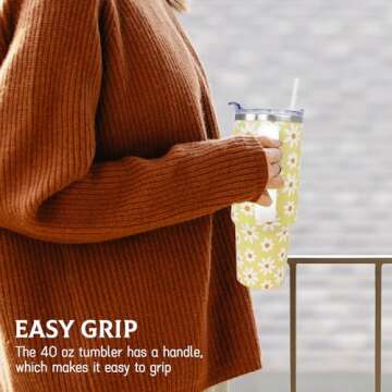 Daisy Tumbler 40 Oz, Daisy Gifts for Women, Flower Daisy Coffee Cup Travel Mug Water Bottle, Daisy G...