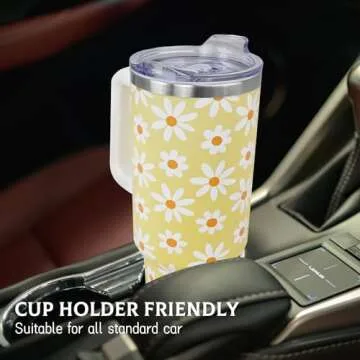 Daisy Tumbler 40 Oz, Daisy Gifts for Women, Flower Daisy Coffee Cup Travel Mug Water Bottle, Daisy Gift for Women, Daisy Accessories Stuff Thing, Floral 40 Oz Tumbler with Handle and Straw