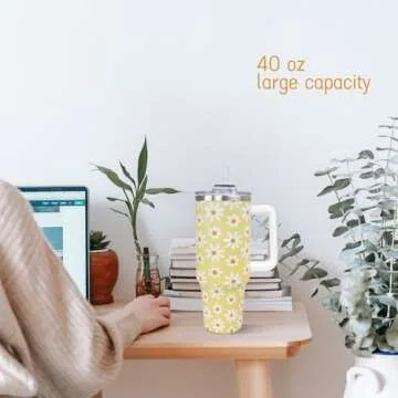 Daisy Tumbler 40 Oz, Daisy Gifts for Women, Flower Daisy Coffee Cup Travel Mug Water Bottle, Daisy Gift for Women, Daisy Accessories Stuff Thing, Floral 40 Oz Tumbler with Handle and Straw