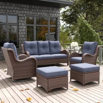 LayinSun 6 Pieces Outdoor Patio Furniture Set with Swivel Rocker Chairs