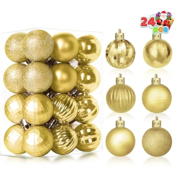 JOIEDOMI 24 Pcs Gold Mini Christmas Balls Ornaments, 1.6" Shatterproof Christmas Tree Ornaments, Chr...