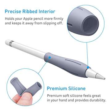 Fintie 2 Pack Silicone Grip Holders Compatible with Apple Pencil Pro, Apple Pencil (USB-C / 1st / 2nd Generation), Ergonomics Protective Skin Sleeve Case Accessories, Lavender Gray