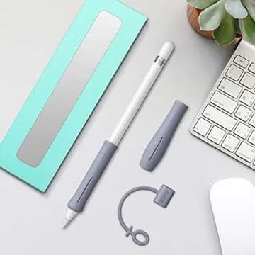 Fintie 2 Pack Silicone Grip Holders Compatible with Apple Pencil Pro, Apple Pencil (USB-C / 1st / 2nd Generation), Ergonomics Protective Skin Sleeve Case Accessories, Lavender Gray