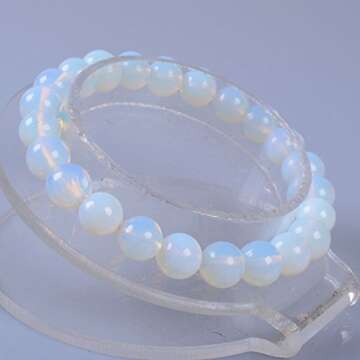 Justinstones Synthetic Opalite Moonstone Glass 8mm Round Beads Stretch Bracelet 7 Inch Unisex
