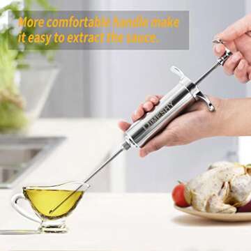 Heavy duty 304 Stainless Steel Meat Injector Kit with 2-oz Large Capacity Barrel with 3 commercial Marinade Needles