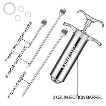 Heavy duty 304 Stainless Steel Meat Injector Kit with 2-oz Large Capacity Barrel with 3 commercial Marinade Needles