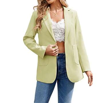 Cnkwei Womens Casual Blazers Open Front Long Sleeve Lapel Collar Work Office Jacket Green