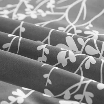 Vaulia Lightweight Cooling Microfiber Duvet Cover Queen Size, Grey and White Floral Branches Print Pattern All Season, 3-Piece Set (1 Duvet Cover 2 Pillow Shams)