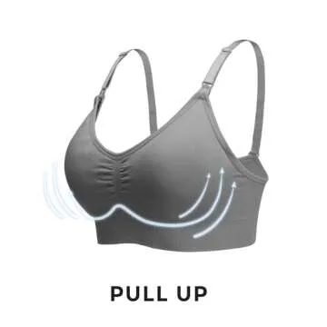 Stelle Nursing Bras Maternity Bra for Breastfeeding Pregnancy Wireless Bralette with Pads, Extenders & Clips (Black+Gray,L)