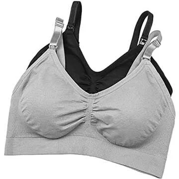 Stelle Nursing Bras Maternity Bra for Breastfeeding Pregnancy Wireless Bralette with Pads, Extenders & Clips (Black+Gray,L)