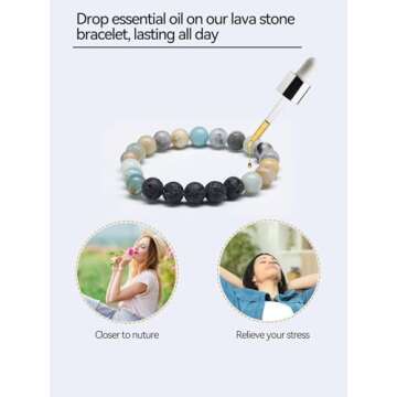 Apipi 6 Pack Lava Stone Bead Bracelet - Natural Stones Stretch Bracelets, Aromatherapy Essential Oil Diffuser Healing Crystal Bracelets for Women Gifts(8mm)