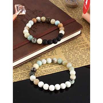 Apipi 6 Pack Lava Stone Bead Bracelet - Natural Stones Stretch Bracelets, Aromatherapy Essential Oil Diffuser Healing Crystal Bracelets for Women Gifts(8mm)