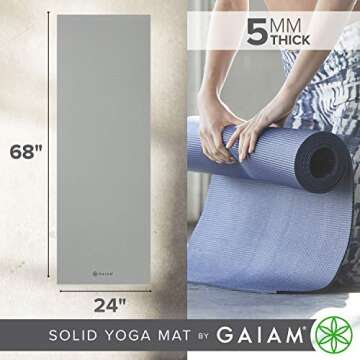 Gaiam Yoga Mat Premium Solid Color Non Slip Exercise & Fitness Mat for All Types of Yoga, Pilates & Floor Workouts, Battleship, 5mm