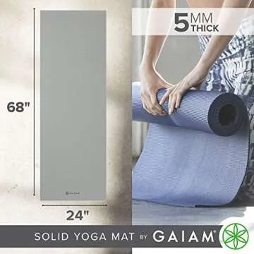 Gaiam Yoga Mat Premium Solid Color Non Slip Exercise & Fitness Mat for All Types of Yoga, Pilates & Floor Workouts, Battleship, 5mm